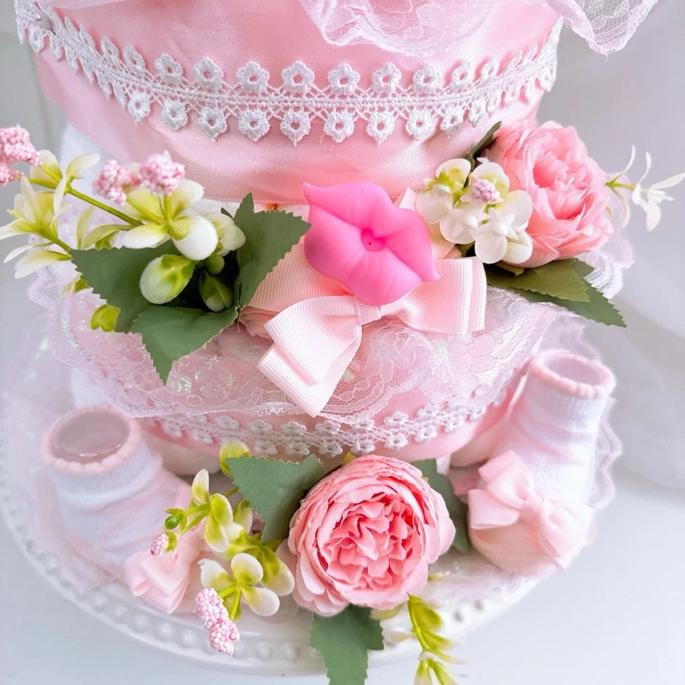 Baby Girl Diaper Cake, Flowers Baby Shower